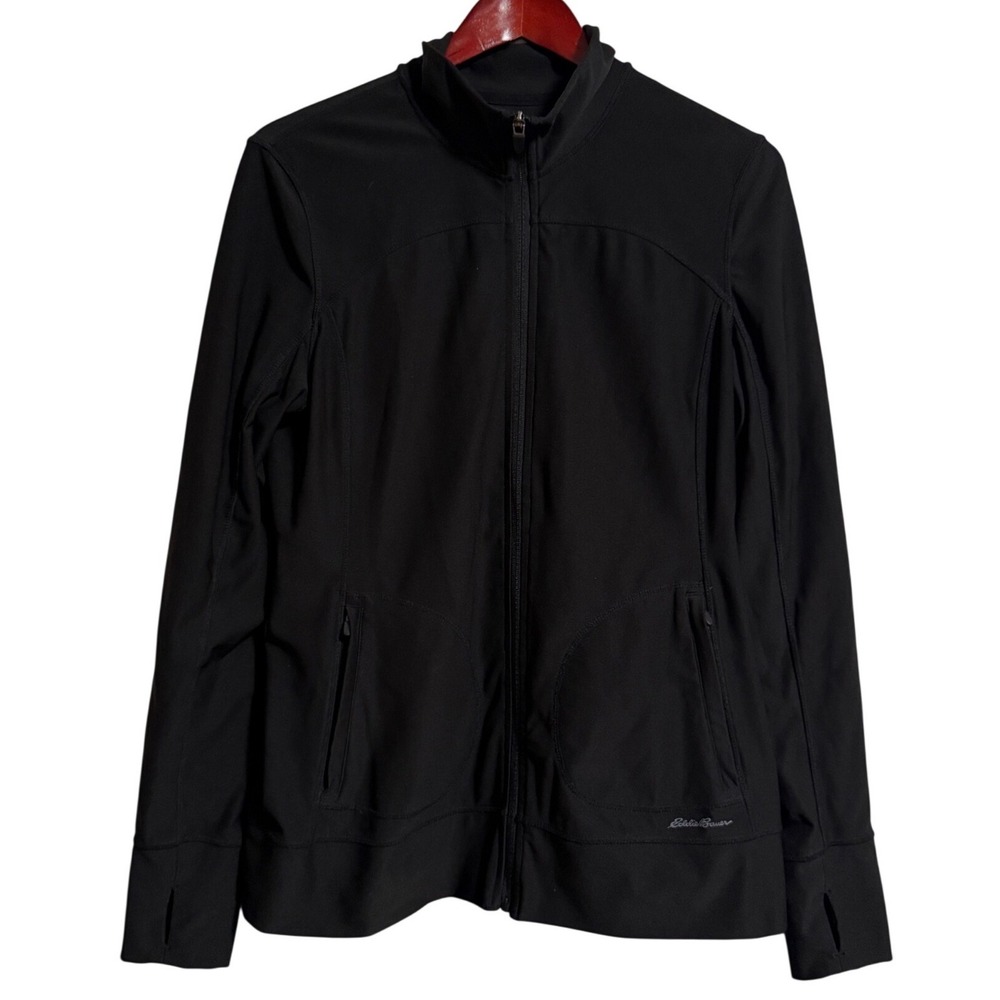 Eddie Bauer Motion Womens L Black Full Zip Performance Jacket Thumbholes